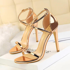 Faux Leather Ankle Strap Pointy Stiletto Heels 571572295848 - COCOMELODY