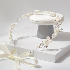 Bridal headwear White ceramic flower headband rhinestone headband 572789757034 - COCOMELODY