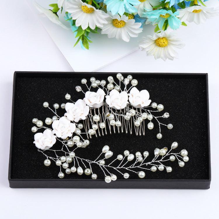 Exquisite handmade bridal hair accessories Pearl leaves rose Combs 573073773955 - COCOMELODY