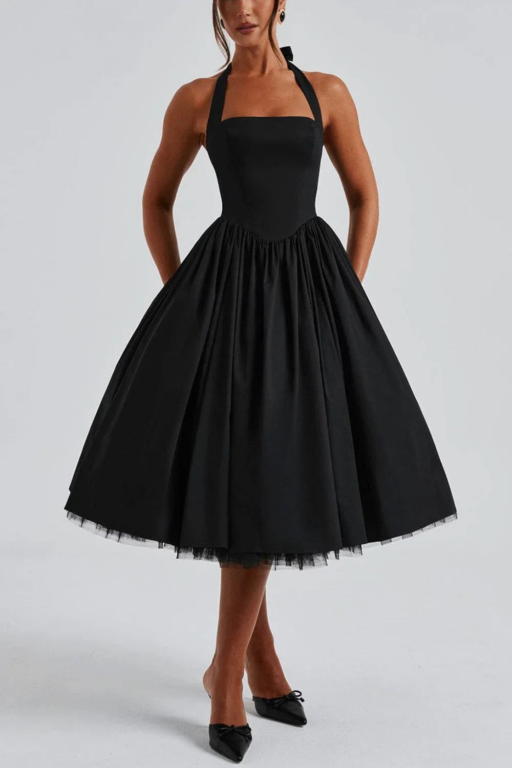 A-line Midi Satin Formal Evening Dresses 848413339701 - COCOMELODY
