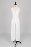 V-Neck Floor Length Chiffon Wedding Jumpsuit 916220687859
