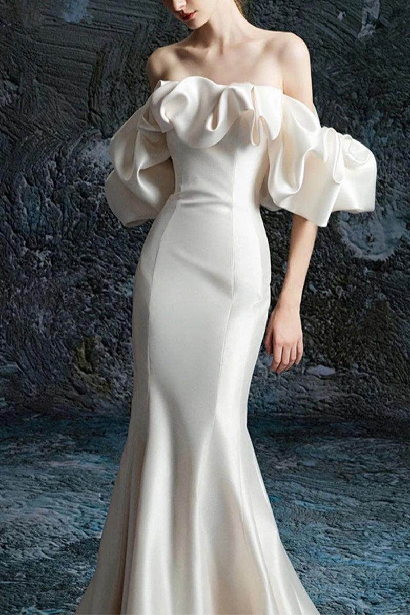 Trumpet-Mermaid Sweep-Brush Train Satin Wedding Dress 738277008321 - COCOMELODY