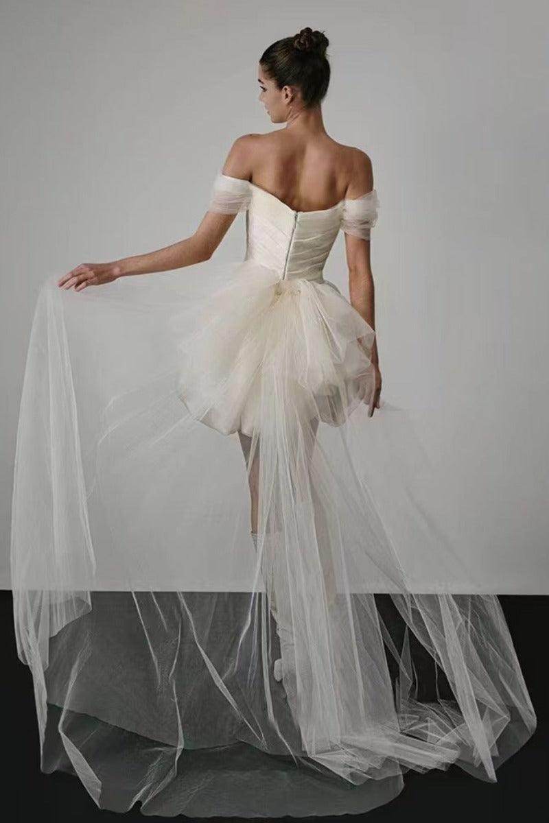 Ball Gown Short-Mini Satin Tulle Wedding Dress 771775523326 - COCOMELODY