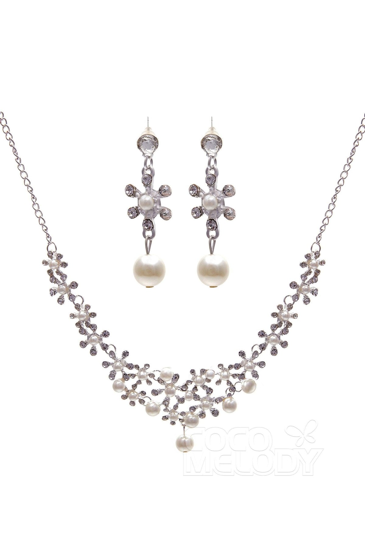 Rhinestone Pearl Wedding Necklace Earrings Jewelry CY0047 - COCOMELODY