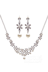Rhinestone Pearl Wedding Necklace Earrings Jewelry CY0047 - COCOMELODY