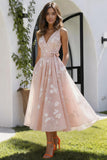 A-Line Tea Length Lace Wedding Guest Dress 936977177647