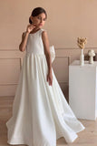 Elegant Satin V-Back Bow Sweep-Brush Train Flower Girl Dresses 985833041393