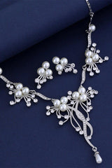 Alloy Zircon Pearl Necklace Earrings Jewelry 803869863410 - COCOMELODY