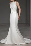 Trumpet-Mermaid Sweep-Brush Train Satin Wedding Dress 709458498838 - COCOMELODY