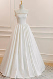 A-Line Floor Length Satin Wedding Dress 752025920874 - COCOMELODY