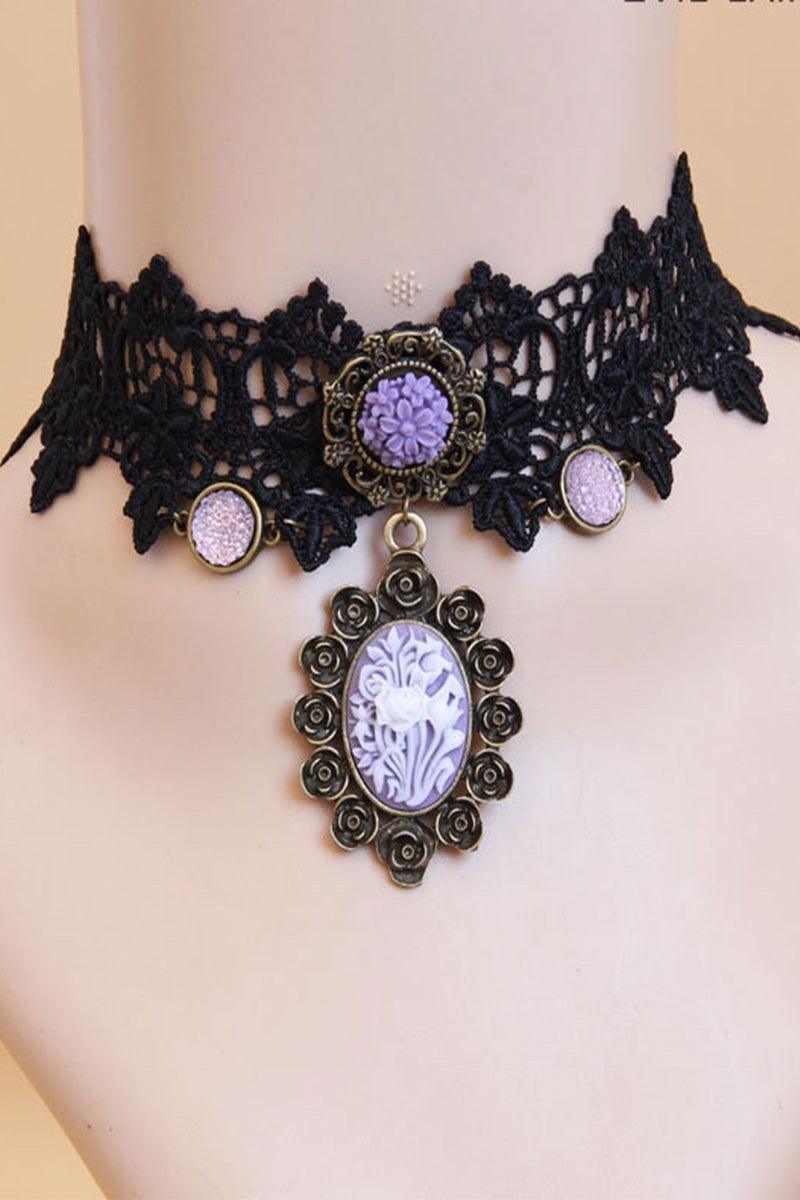 Lace and Alloy Necklaces with Crystals 652879746982 - COCOMELODY
