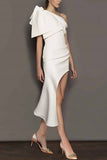 Sheath-Column High-Low Satin Little White Dress 675920468408