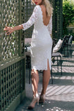 Sheath-Column Tea Length Lace Little White Dress 100051 - COCOMELODY