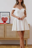 A-Line Short-Mini Elastic Cloth Little White Dress 100061 - COCOMELODY