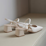 Slingback Block Heel Adjustable Strap Square Toe Shoes 895592040999