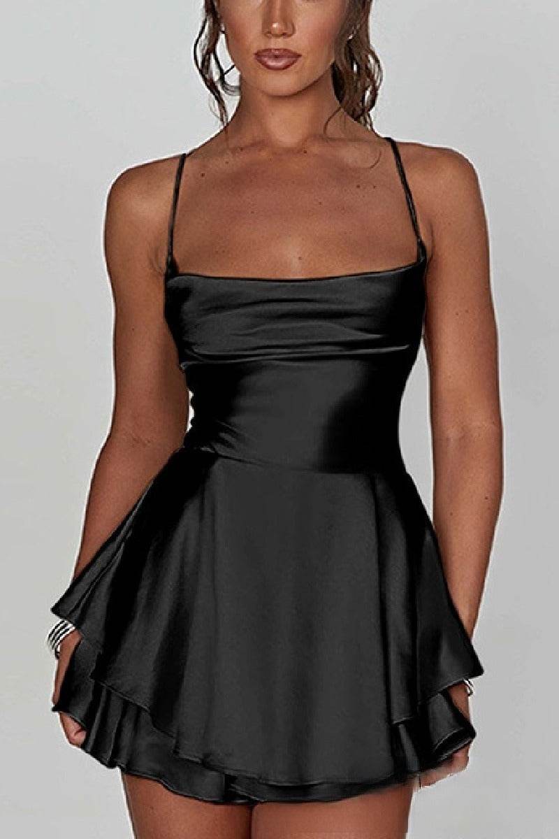 Short Mini Spaghetti Spandex Satin Cocktail Guest Dresses 911969027491 - COCOMELODY