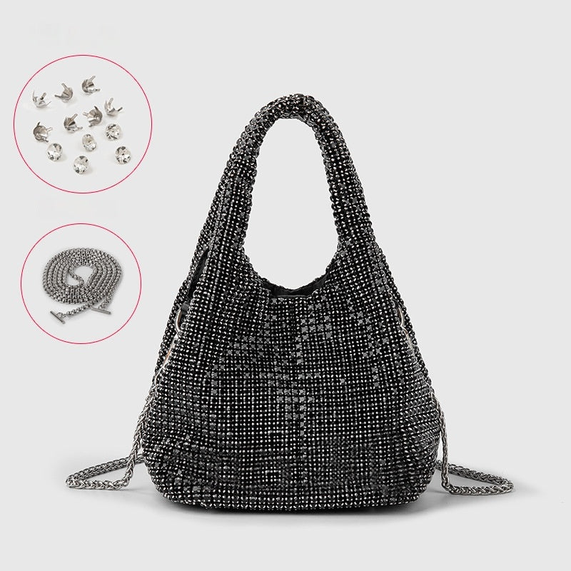 Diamond-encrusted and diamond-filled tote bucket dinner bag 819045946412 - COCOMELODY