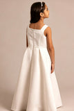 A-Line Ankle Length Satin Square Neck Appliques Flower Girl Dresses 1061417986274