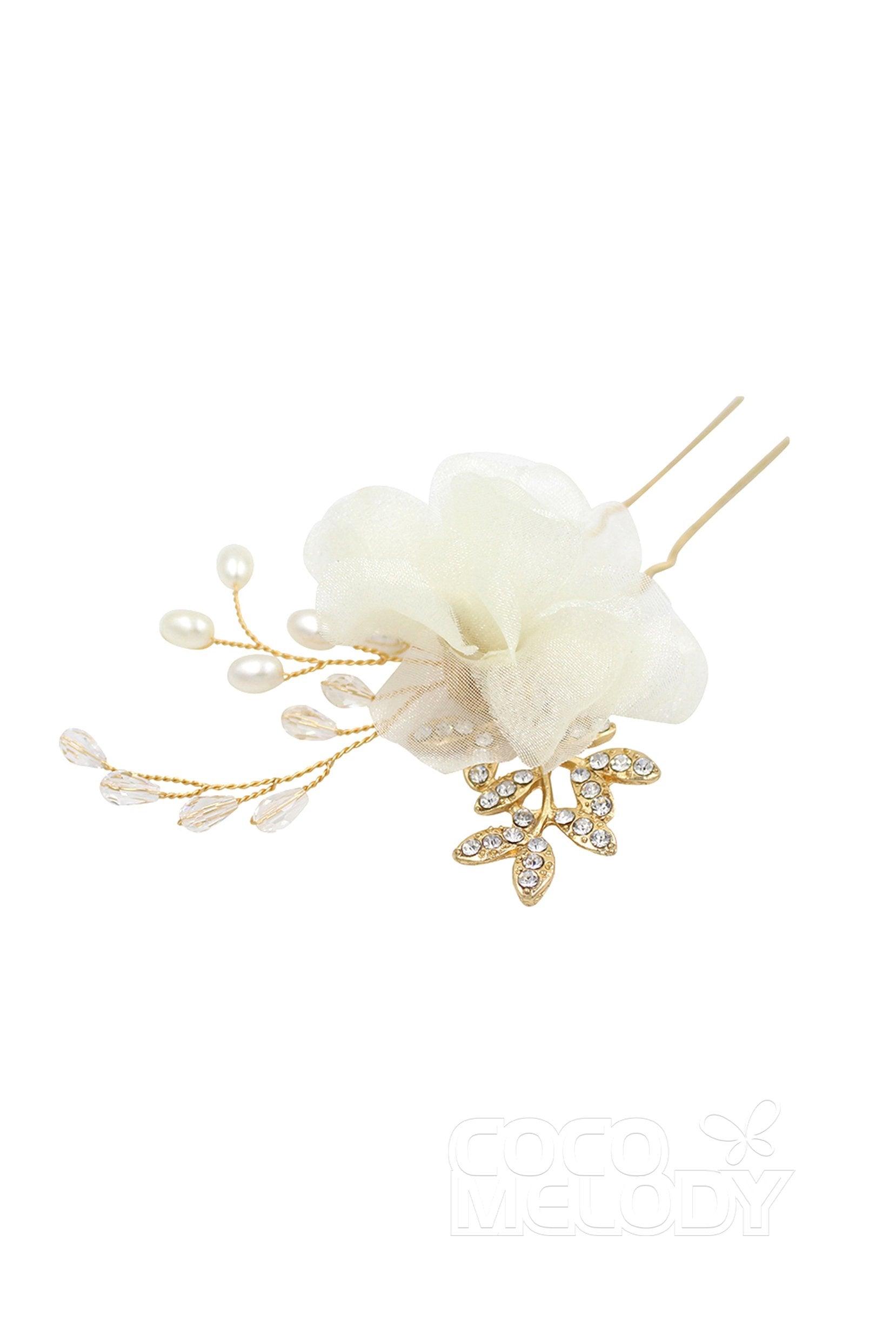 Alloy Hairpins with Flower Imitation Pearl Crystals AH18008 - COCOMELODY