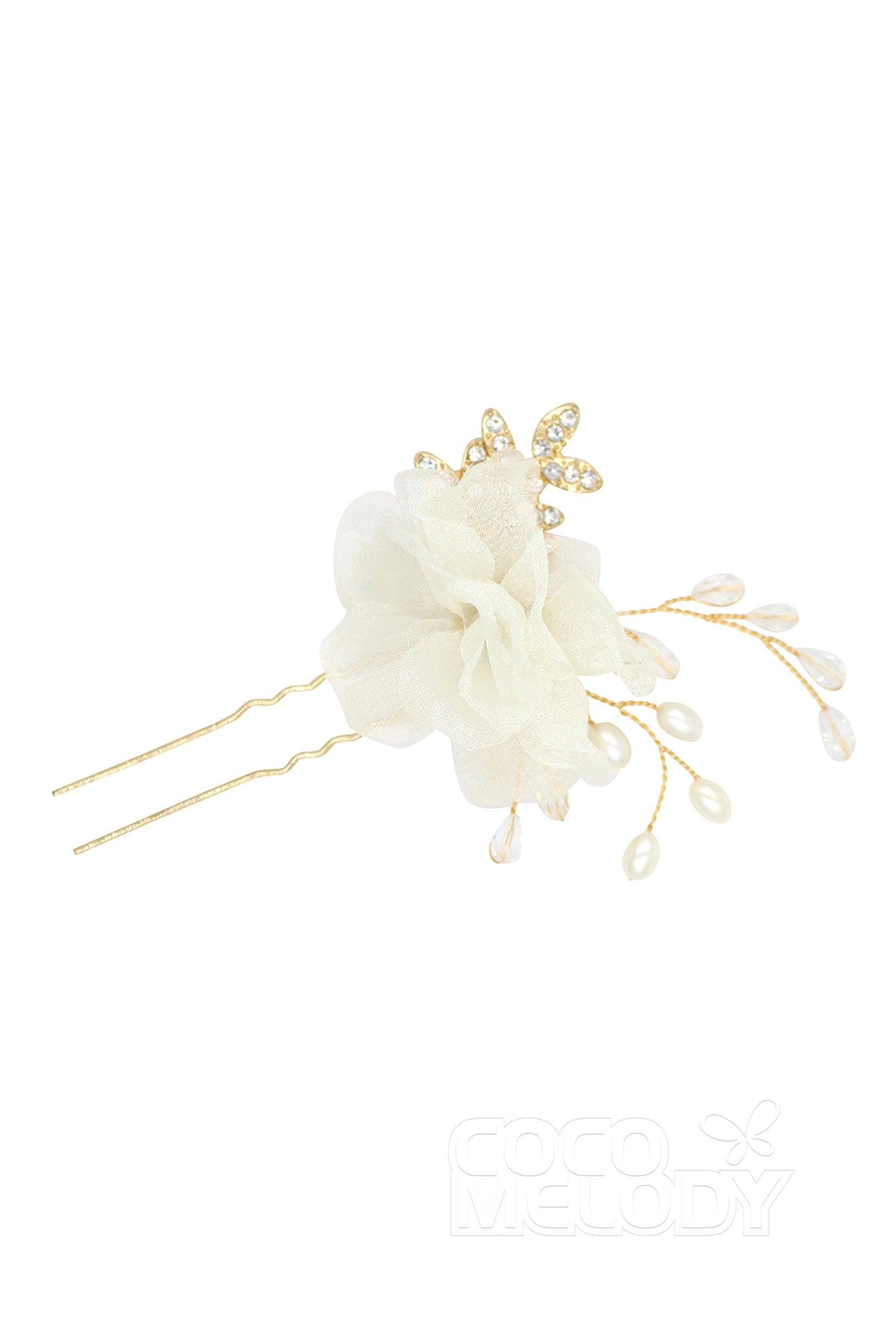 Alloy Hairpins with Flower Imitation Pearl Crystals AH18008 - COCOMELODY