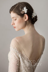 Alloy Hairpins with Flower Imitation Pearl Crystals AH18008 - COCOMELODY