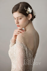 Alloy Hairpins with Flower Imitation Pearl Crystals AH18008 - COCOMELODY