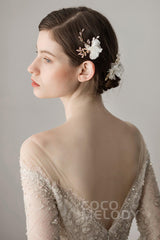 Alloy Hairpins with Flower Imitation Pearl Crystals AH18008 - COCOMELODY