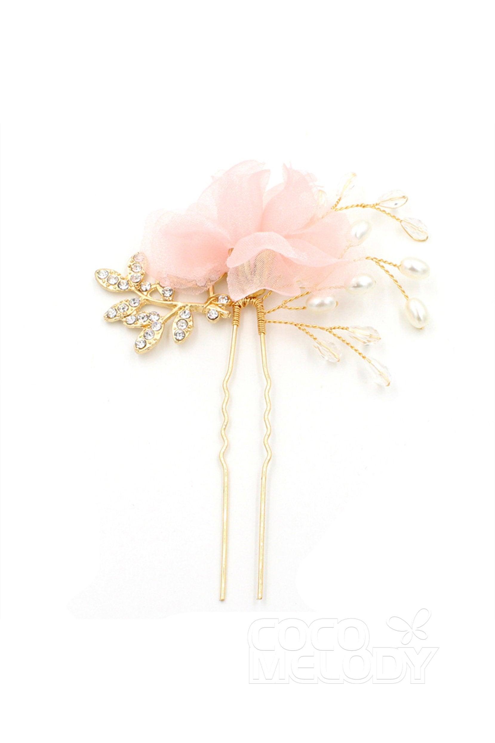 Alloy Hairpins with Flower Imitation Pearl Crystals AH18008 - COCOMELODY