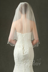 Two-tier Beaded Edge Tulle Elbow Veils with Beading AV160018 - COCOMELODY
