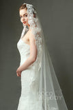One-tier Lace Edge Tulle Chapel Veils Appliques AV160027 - COCOMELODY