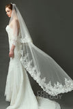 One-tier Lace Edge Tulle Chapel Veils Appliques AV160027 - COCOMELODY