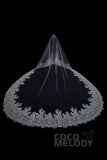 One-tier Lace Edge Tulle Cathedral Veils Appliques AV18001 - COCOMELODY