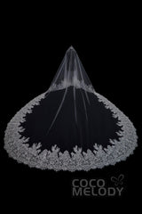 One-tier Lace Edge Tulle Cathedral Veils Appliques AV18001 - COCOMELODY