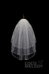 Three-tier Ribbon Edge Tulle Hip Veils with Pearls AV18009 - COCOMELODY
