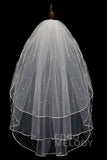 Three-tier Ribbon Edge Tulle Hip Veils with Pearls AV18009 - COCOMELODY