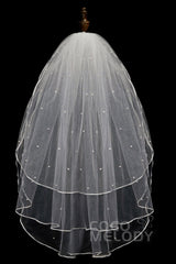 Three-tier Ribbon Edge Tulle Hip Veils with Pearls AV18009 - COCOMELODY