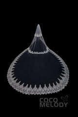Two-tier Lace Edge Tulle Cathedral Veils Appliques AV18021 - COCOMELODY