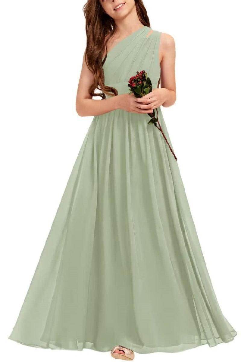 One Shoulder A-Line Junior Bridesmaid Dress B0C69DBSKL - COCOMELODY