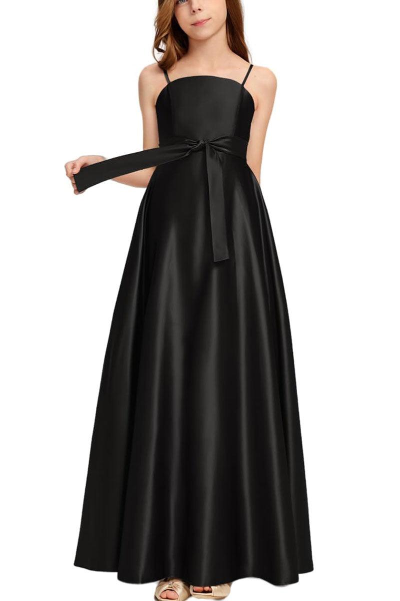 Satin Junior Bridesmaid Dress with Bow & Pockets B0C7KY63LX - COCOMELODY