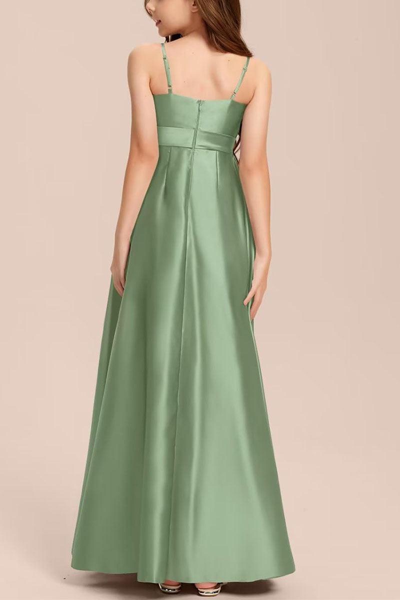 Satin Junior Bridesmaid Dress with Bow & Pockets B0C7KY63LX - COCOMELODY