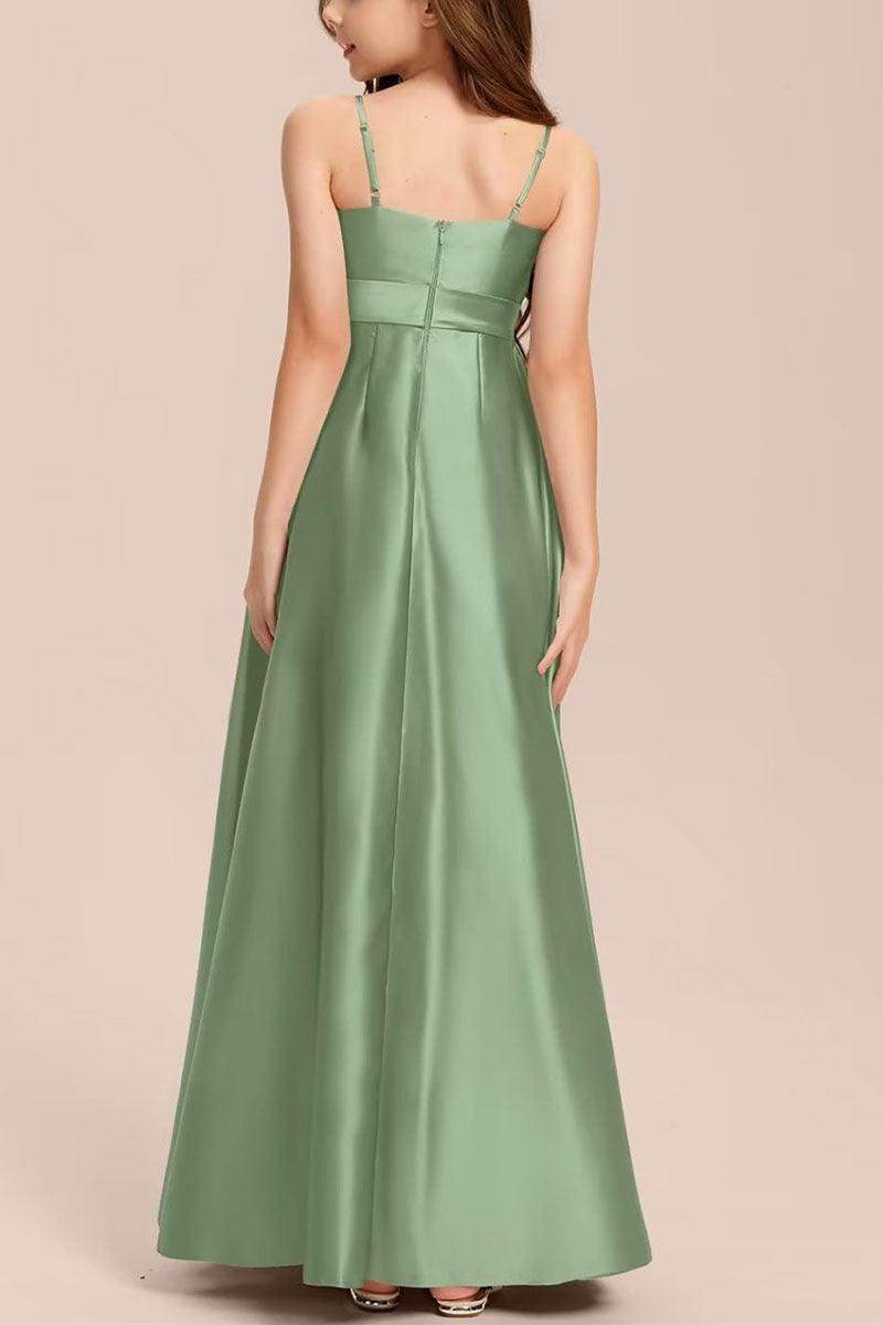 Satin Junior Bridesmaid Dress with Bow & Pockets B0C7KY63LX - COCOMELODY