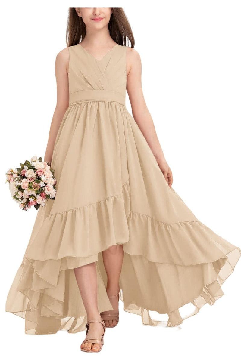 Junior Bridesmaid Dress High-Low Chiffon Gown B0CJDQ8SB2 - COCOMELODY