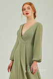 Asymmetrical Sweep-Brush Chiffon Bridesmaid Dress Formal Dresses CB0239CR - COCOMELODY