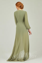 Asymmetrical Sweep-Brush Chiffon Bridesmaid Dress Formal Dresses CB0239CR - COCOMELODY
