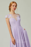 A-Line Sweep-Brush-Train Chiffon Bridesmaid Dress CB0248PS - COCOMELODY