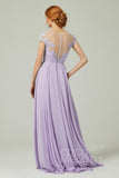 A-Line Sweep-Brush-Train Chiffon Bridesmaid Dress CB0248CR - COCOMELODY
