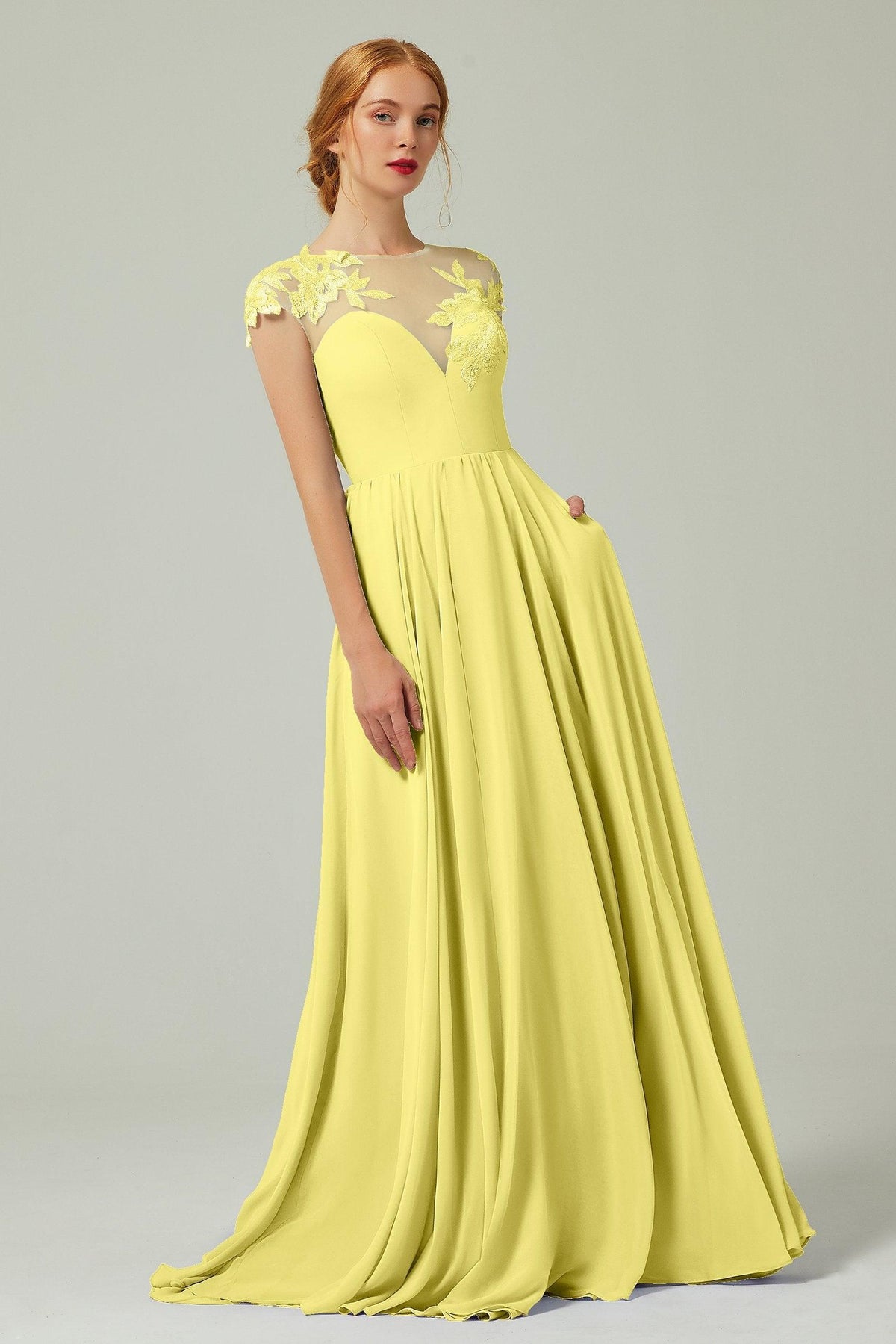 A-Line Sweep-Brush-Train Chiffon Bridesmaid Dress CB0248PS - COCOMELODY
