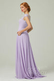 A-Line Sweep-Brush-Train Chiffon Bridesmaid Dress CB0248PS - COCOMELODY
