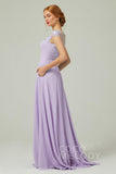 A-Line Sweep-Brush-Train Chiffon Bridesmaid Dress CB0248CR - COCOMELODY