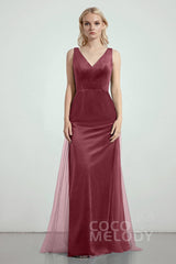 Sheath-Column Floor Length Bridesmaid Dress CB0275CR - COCOMELODY